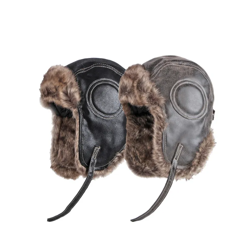 Winter Ushanka Hat Mannen Dames Pilot Aviator Bomber Trapper Hoed Faux Bont Zachte Lederen Sneeuw GLB met oorkleppen Russische hoed