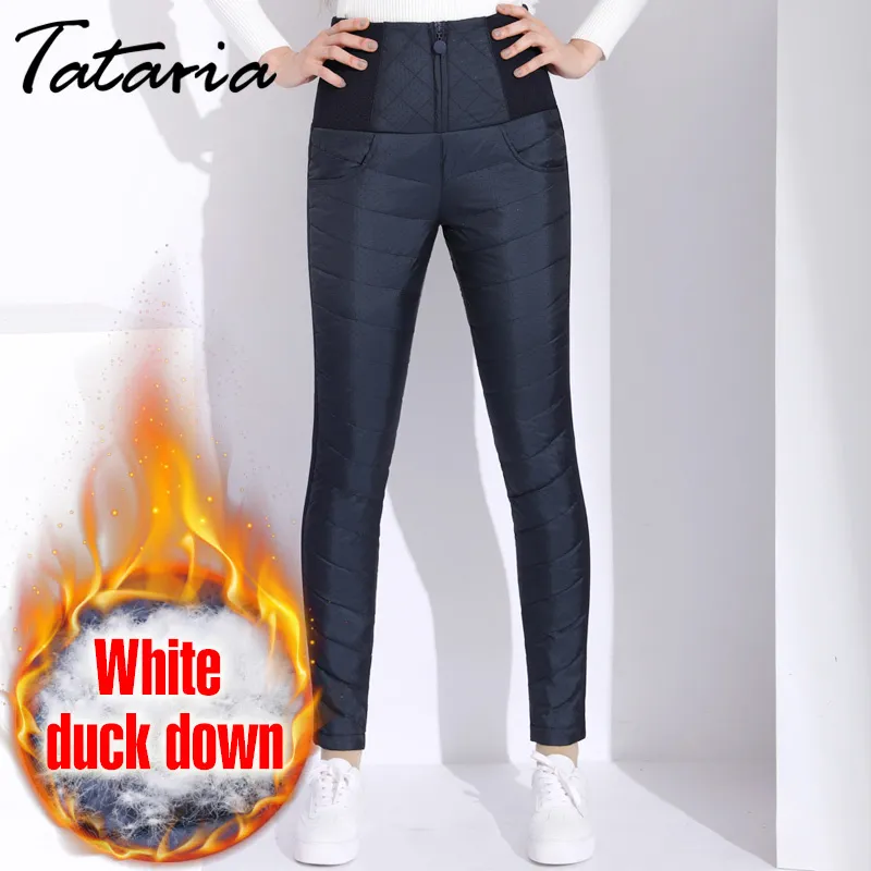 Pantalon d'hiver en duvet de canard pour femme, pantalon taille haute formel pour noir, slim, chaud et épais, coupe-vent, 210514