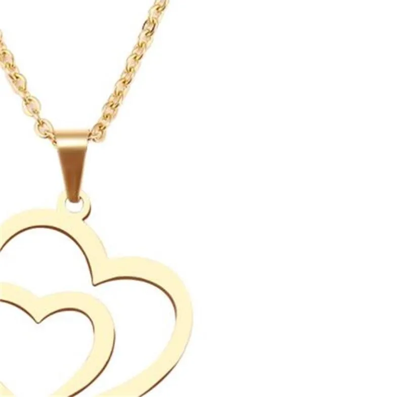 Stainless Steel Necklace For Women Man Hollow Double Heart Rose Gold Choker Pendant Necklace Engagement Jewelry 20211229 T2