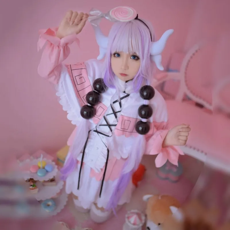 PRO MULUUAN Animacja Smok Kobayashi Maid, Długie Niang Shennai Kona Cos Dress Różowy Cosplay Odzież