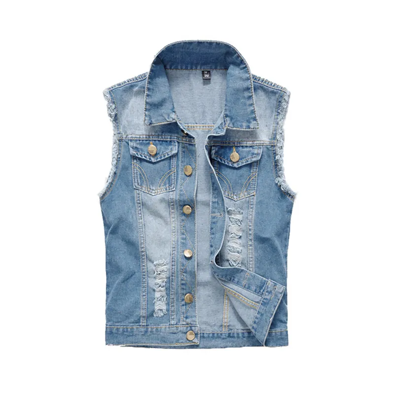 Mens våren denim västar mode trend rippad ärmlös jeans kappa designer manlig västar tank jacka plue storlek ytterkläder