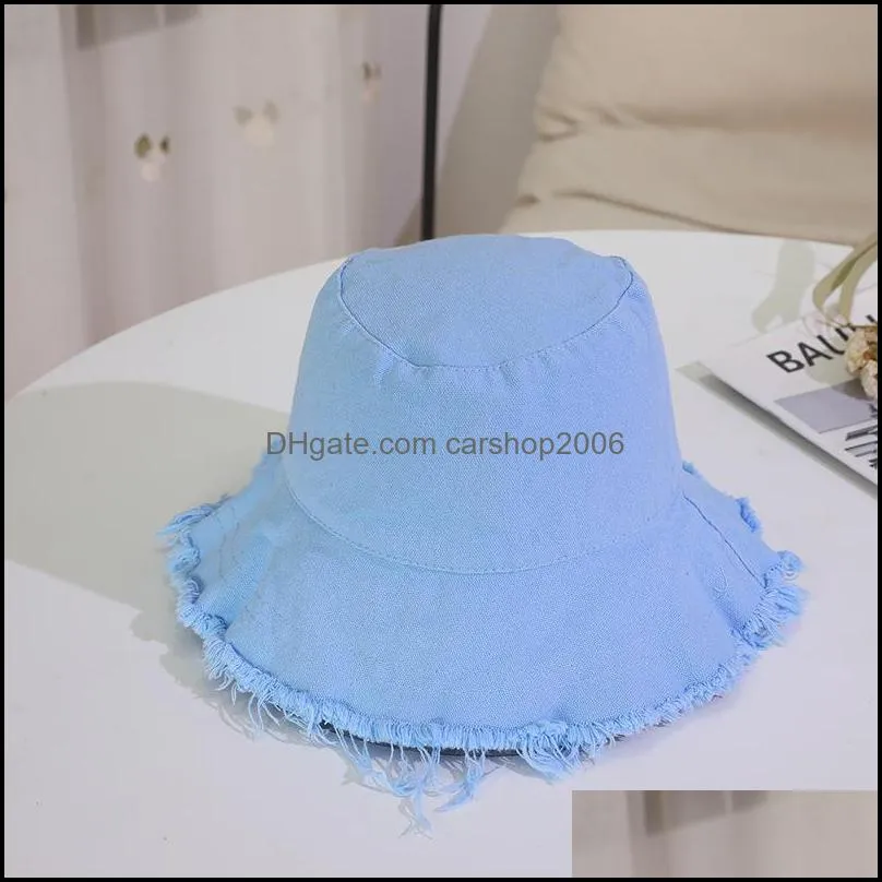 Fray Fisherman Hat Female Summer Sun Visor Simple Casual Edging Basin Foldable Washable Cloth Japanese Wide Brim Hats