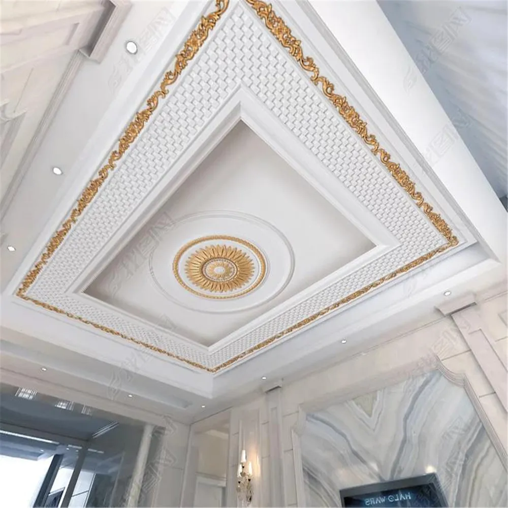 Plafond behang rollen voor muur 3D gouden gips snijwerk voor woonkamer slaapkamer muurpapieren home decor plafond wallpapers