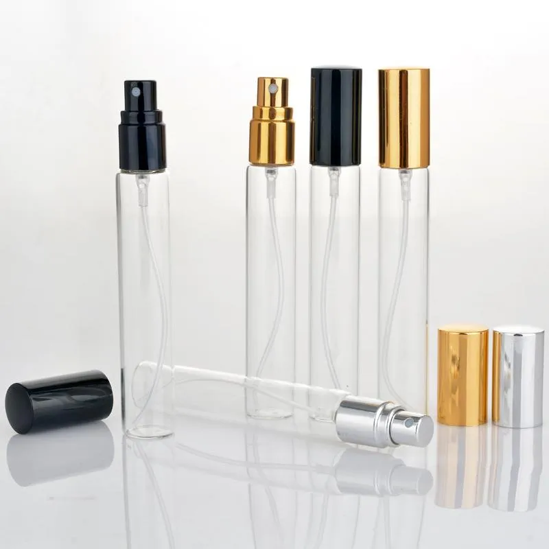 Toptan 100 adet / grup 15 ml Taşınabilir Cam Doldurulabilir Parfüm Şişesi ile Alüminyum Atomizer Boş Parfum Kılıf Gezgin Paketleme Şişeleri