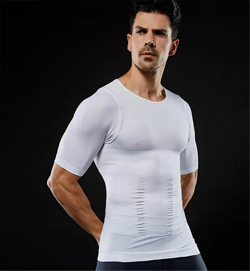 Męskie kształty ciała męskie SYMIK SZKOLANIE Tshirt Slim Shaper Biała kamizelka talia Trainerst-Shirt Tummy Tummer Shapewear Hombre T346S