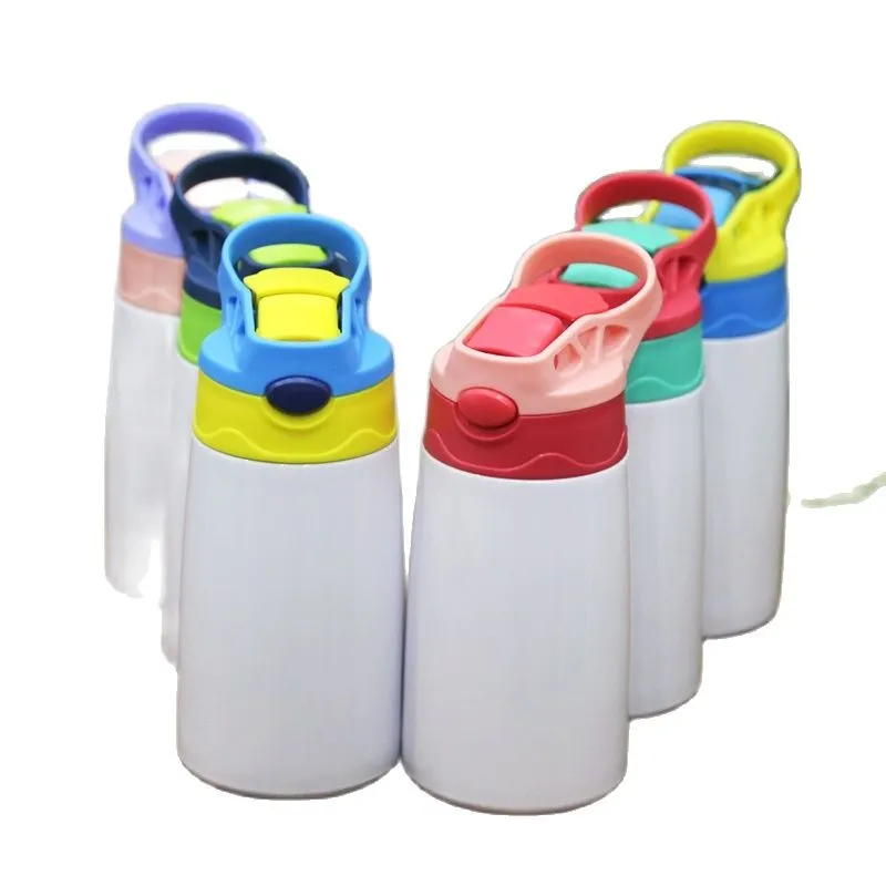 12 oz 350 ml Sublimación Niños de acero inoxidable Botella de agua Sippy Cup Frasco de vacío en blanco con suministros para el hogar de la paja