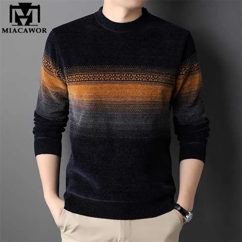 Winter Warm Trui Mannen Mode Kleur Vintage Streetwear O-hals Fleece Pullover Mannelijke Gebreide Jumper Casual Pull Homme Y378 211221