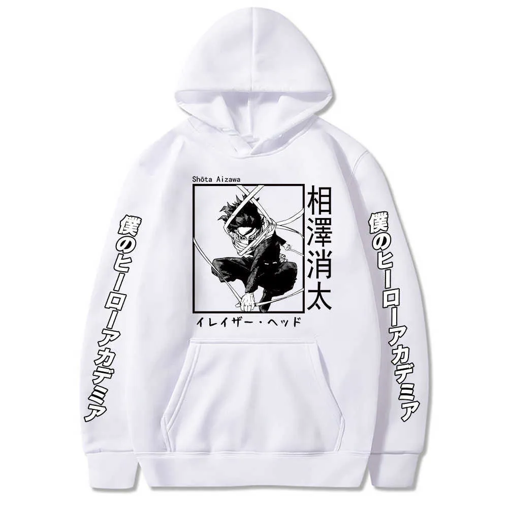 Kawaii My Hero Academia Hoodies Herr Dam Kortärmad tröja Aizawa Shota Anime Manga Svarta Hoodies Toppar Kläder Y0804