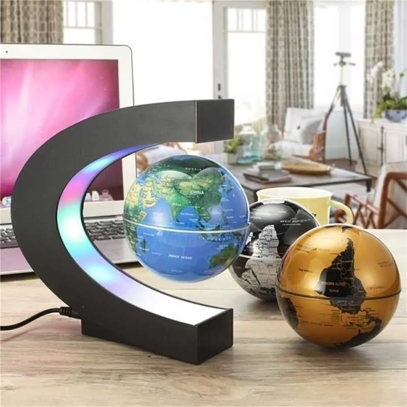 Heminredning Novelty Gåvor Globe Led Floating Magnetic Levitation Världskarta Elektronisk Antigravity Lampa Presentljus 211105