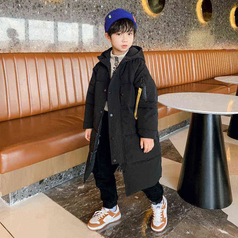 Winter Clothes For Teen Boys 5 To 14Years Thicken Warm Kids Long Jacket Black Cotton Parkas Casual Children Snow Coat Outerwears 211111