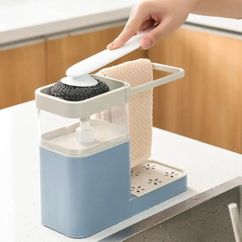 Liquid Soap Dispenser 2-in-1 Sponge Drain With Pump Wipe Arrangement Rack Dish Towel Hanger Kitchen Storage Holder