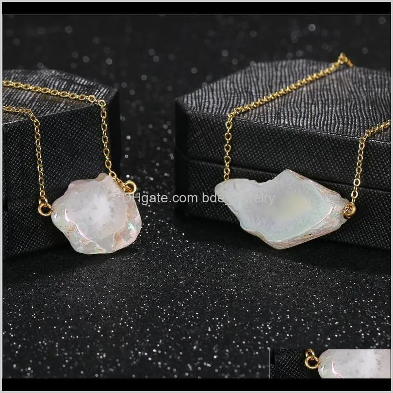 25-40mm irregular shape white slice raw quartz natural stone pendant necklace women druzy drusy pendant necklace for female