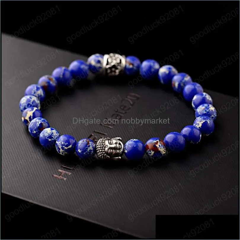 Ethnic Buddhism Yoga Balance Bracelet Men Vintage Blue Imperial Stone Beads Bracelets For Women Jewelry