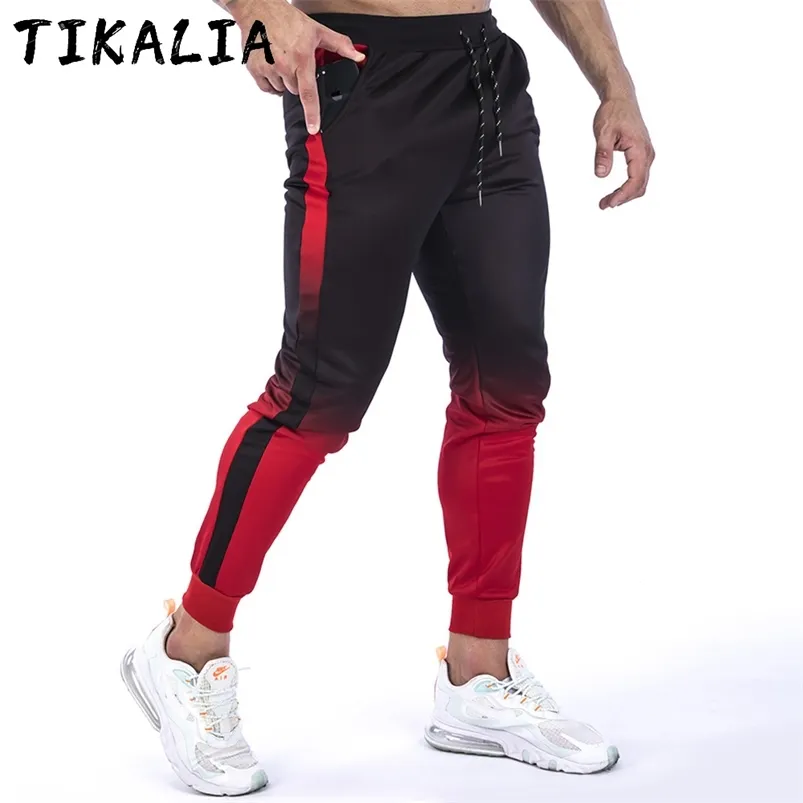 Men's Gym Pants Workout Clothes Gradient Color Men Joggers Bottoms Skinny Sweat Trousers Sports Wear Drawstring 210715