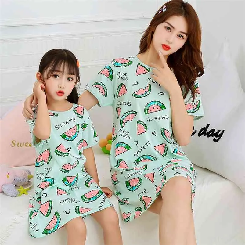 Summer Girls Nightgowns Pajamas Kids Short Sleeved Nightdress Cotton Child Baby Sleeping Dress Sleepwear Size 6 8 10 12 14 Years 210915