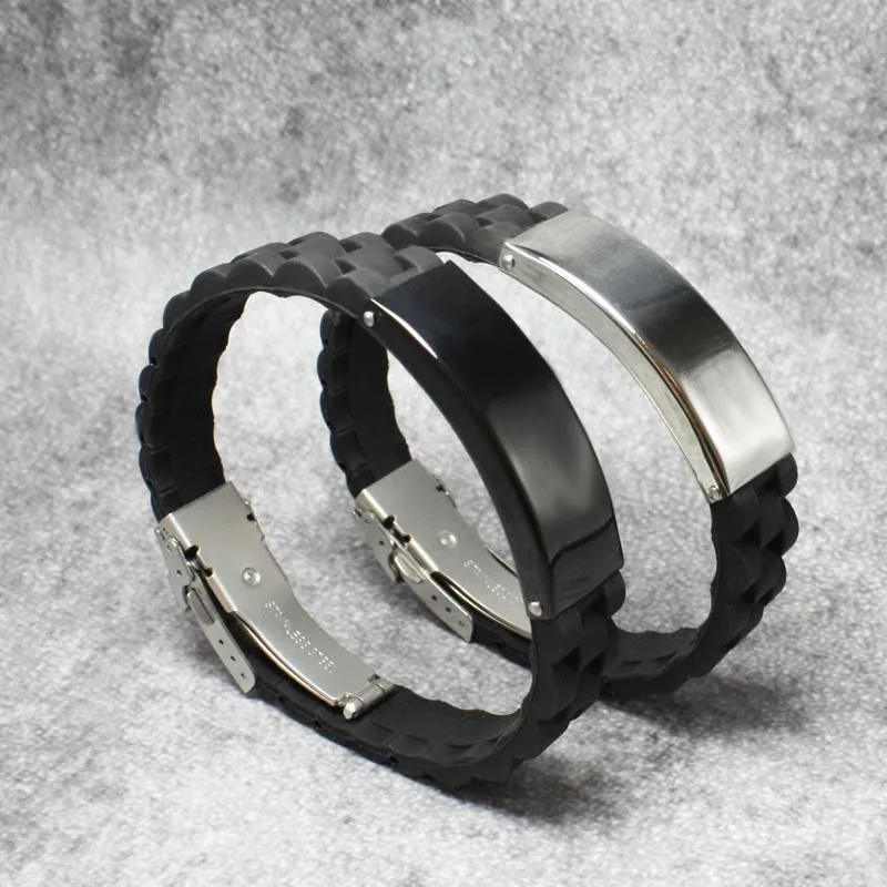 Manchet zwarte siliconen polsband patroon armband voor mannen polsband sportieve armbanden