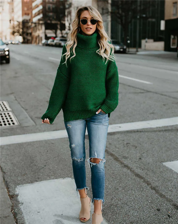 Green Knitted Oversized Sweater Over Turtleneck Sweater With Turtle Neck For Women Warm Autumn Winter Pullover Top 210805 From Lu02 25.88 DHgate.Com