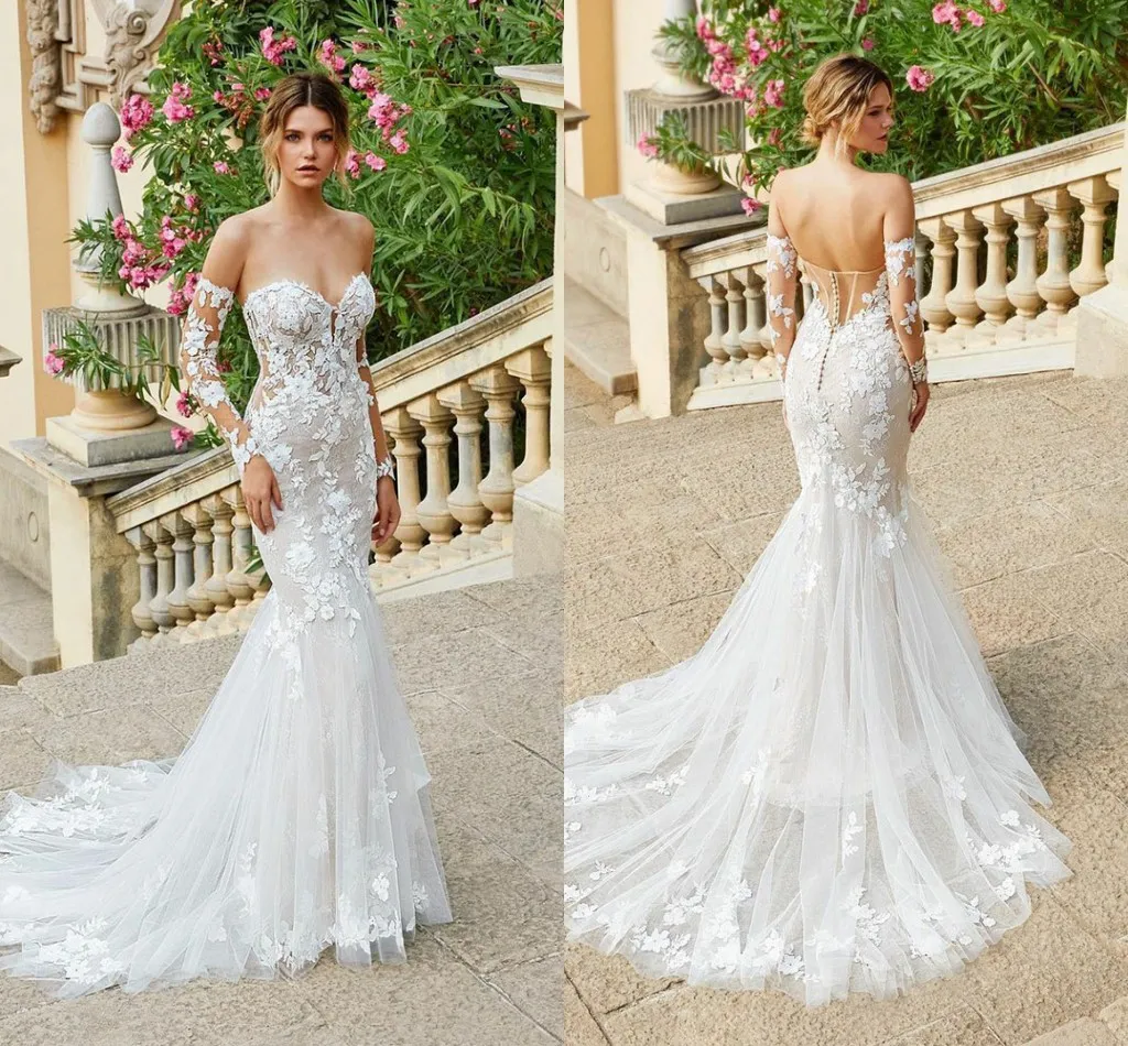 OSTTY - Bridal Sexy Waist Trimming Fishtail Wedding Dress Slim Korean Style  Deep V-neck Strap Lace