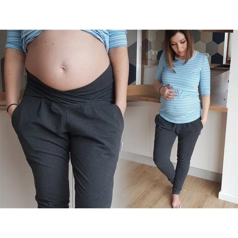 Autumn and Spring Maternity Sport Pants Elastic Waist Belly Casual Trousers Clothes for Pregnant Women Pregnancy Plus Size 210918