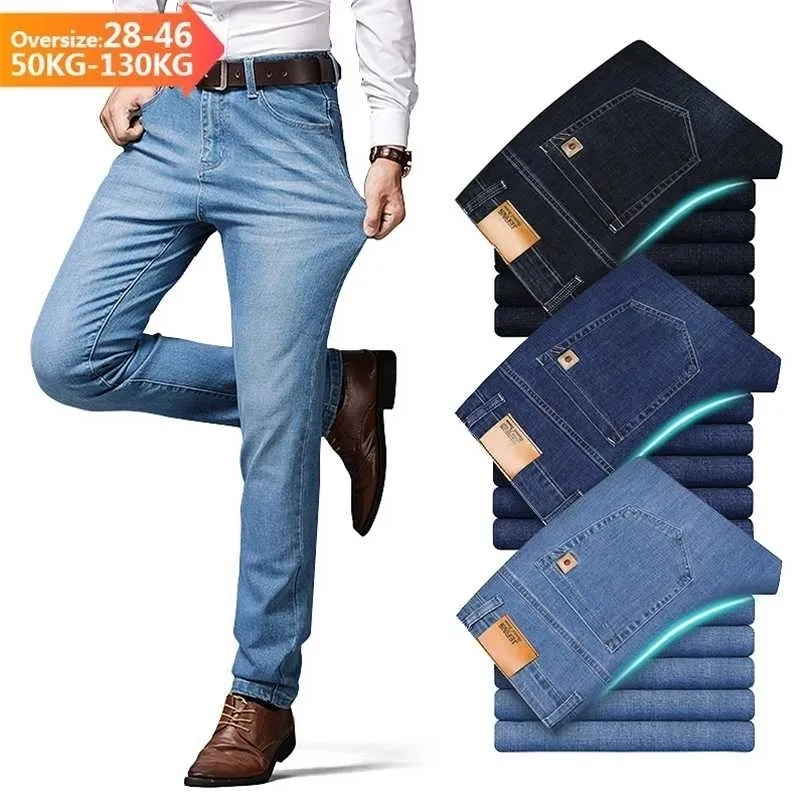 Mäns Jeans Bomull Brand Business Casual Fashion Stretch Straight Work Classic Style Byxor Byxor Man Plus Storlek 28-40 42 44 211206