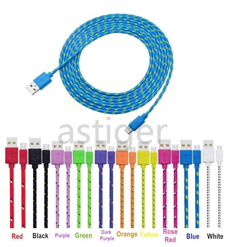 1M 2M 3M Typ-C-kablar Datasynkronisering Laddning Micro USB Nylon flätkabel utan paket för S21 S8 S9 S10 OBS 20 Android Smartphone