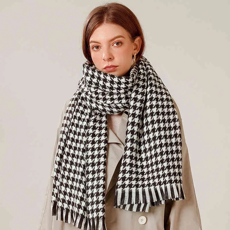 Br Blanket Scarf for plaid Black White Houndstooth Cashmere Warm Thick Long Pashmina Women Shawls and Scarves