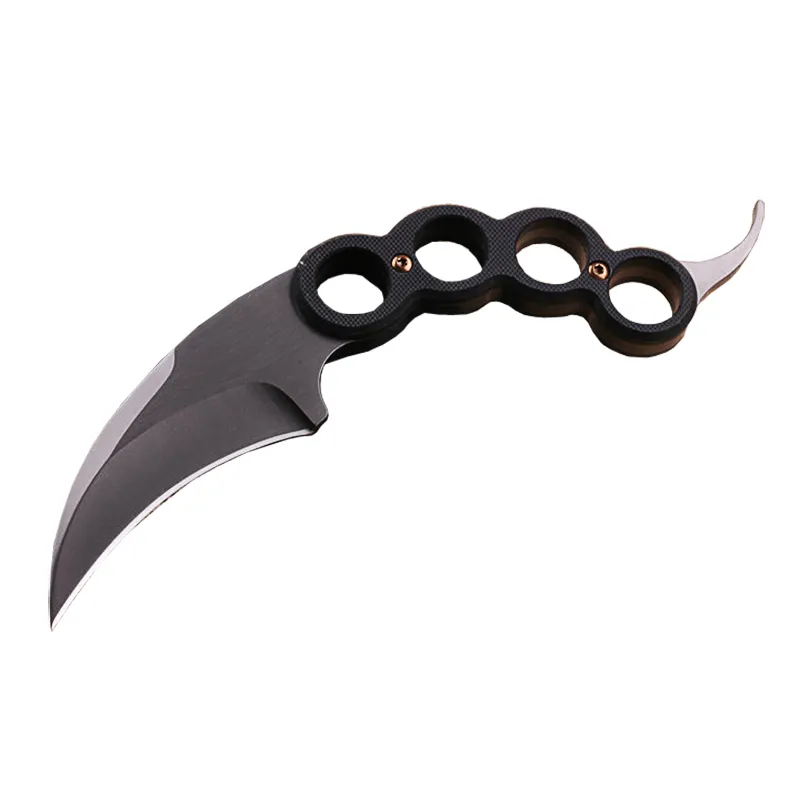 Coltello Karambit 9CR18MOV Lama rivestita in titanio Acciaio G10 Manico Knuckle Coltelli da artiglio con Kydex H5445