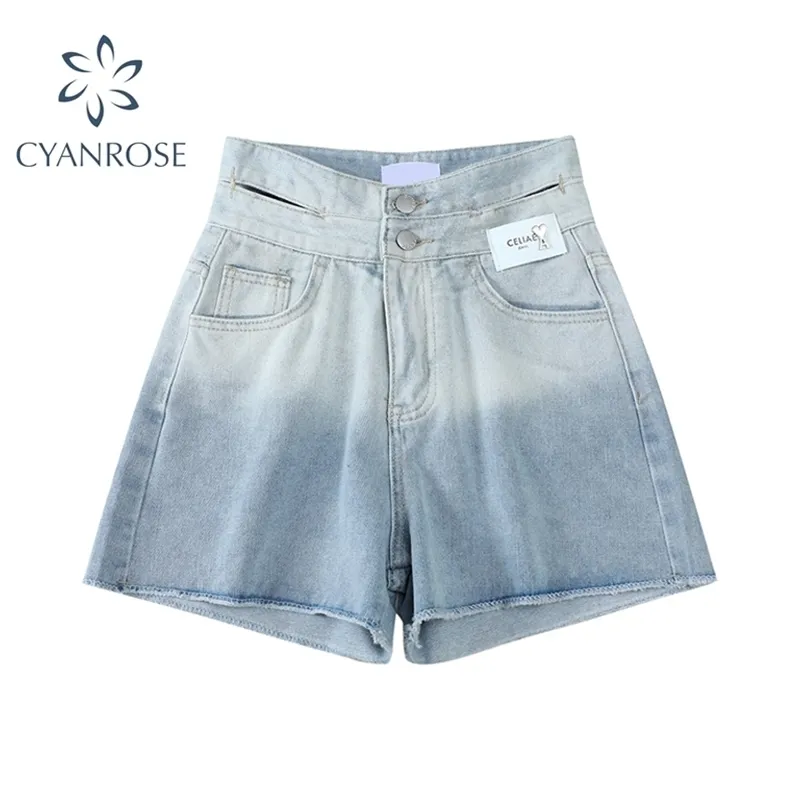 Calças de verão shorts mulheres hight cintura bolso solto coreano calças curtas harajuku streetwear largamente perna denim feminina 210515