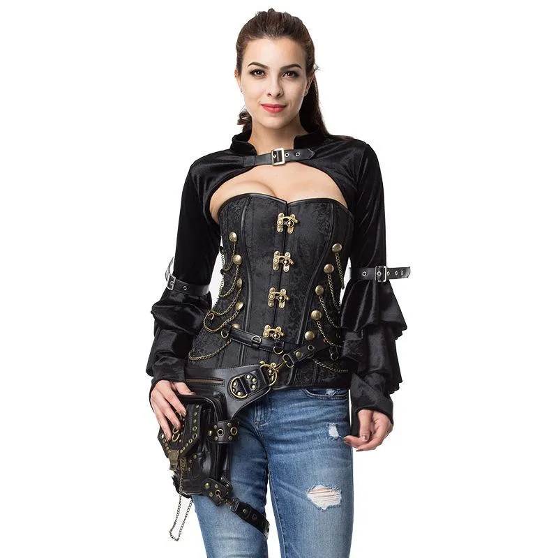 Casacos femininos Preto curto jaqueta gótico steampunk manga longa mantoau mulheres verde punk casaco vermelho abrigos acessórios bolero femme