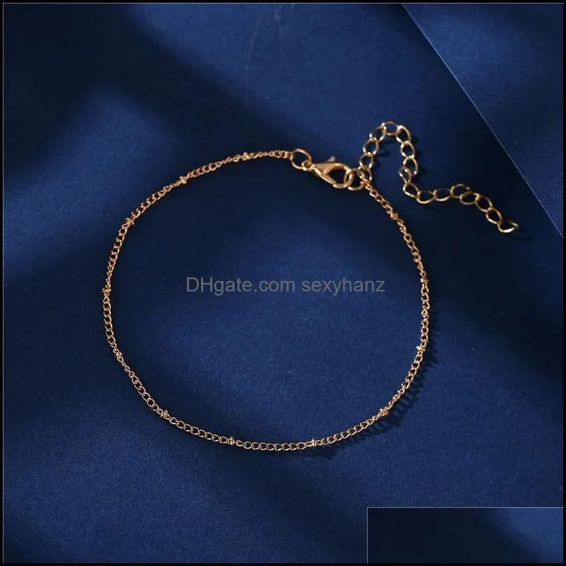 Bohemian Gold Beads Anklet for Women Simple Silver Color Anklets Vintage Adjustable Foot Bracelet Beach Summer Jewelry