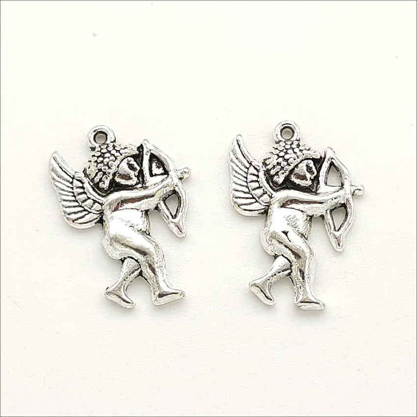 Lot 100pcs Angel Cupid Antique Silver Charms Pendants for Jewelry Making Bracelet Earrings DIY Keychain Pendant 20*14mm DH0821