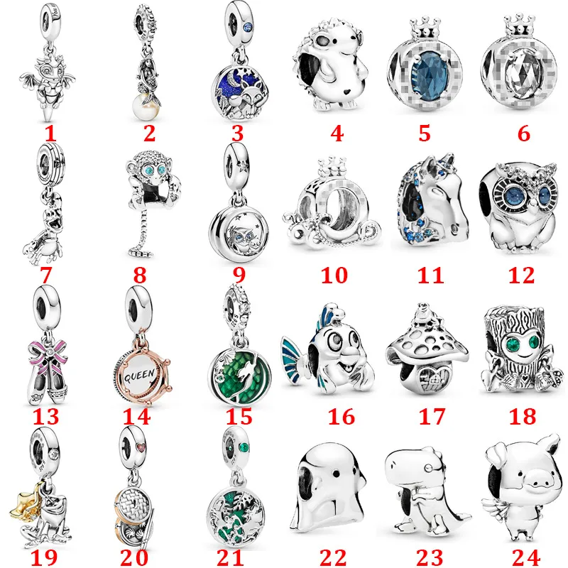 2022 Nova Chegada 925 Sterling Prata Bonito Árvore Homem Coruja Letra O Crown String Pingente Charm Beads Fit Pandora Pulseira Prata 925 Jóias Presente