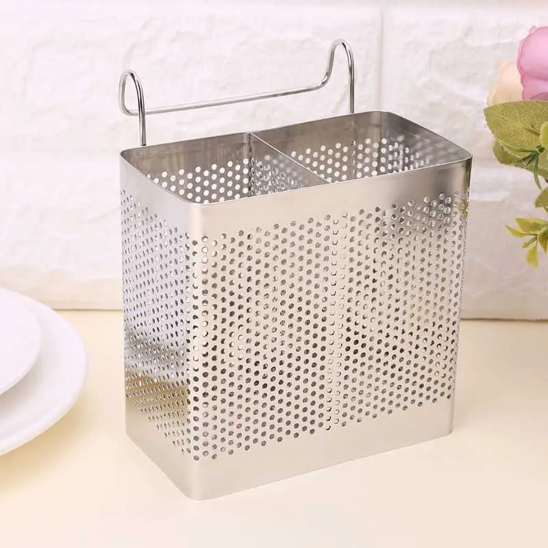 StainlSteel Hanging Cutlery Holder Drainer Spoon Fork Chopsticks Storage Basket Rack Kitchen Accessories Tools Organizer