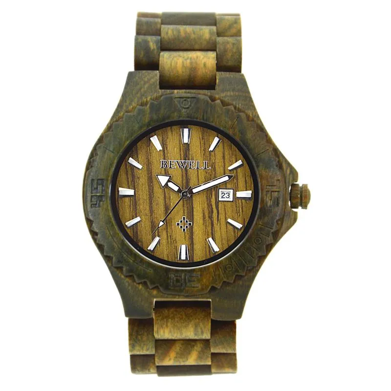 Наручные часы Bewell W023B Продают Мужчины Wood Watch Кварцевые Часы Деревянные ледики Календарь Роскошное Мужское Платье Relogio Masculino