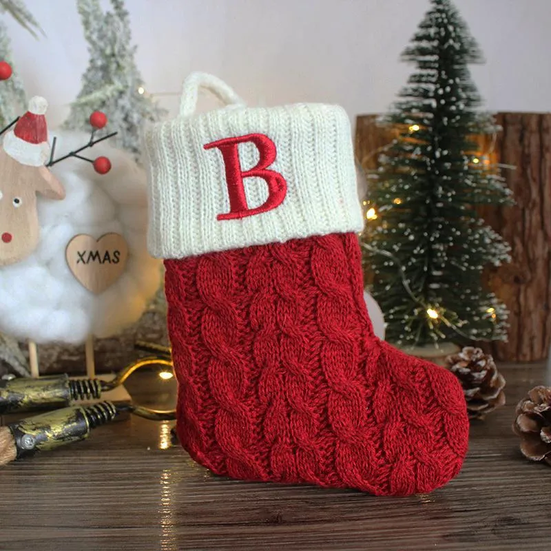 Christmas Knitting Snowflake Letter Stocking Xmas Tree Pendant Candy Sock Gift Bags Festival Party Decor w-01183