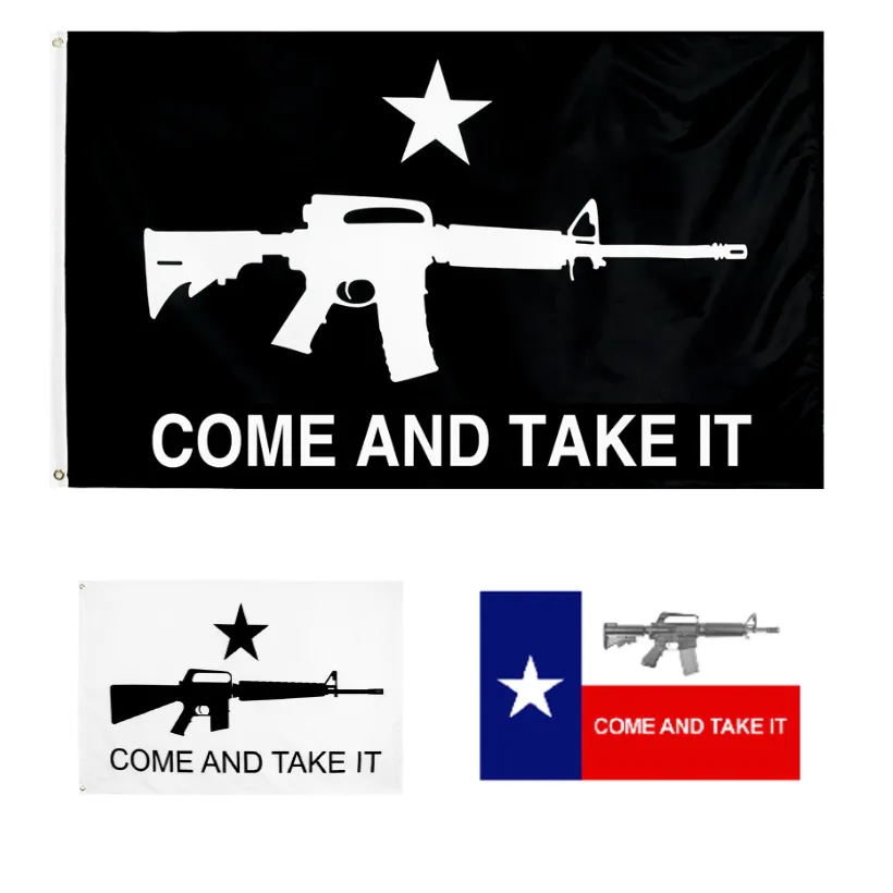 3 x 5 Fuß „Come And Take It“-Flagge, Polyster, doppelt genähte Bannerflaggen mit Messingösen, 90 x 150 cm, Schwarz, Weiß, HH21-289