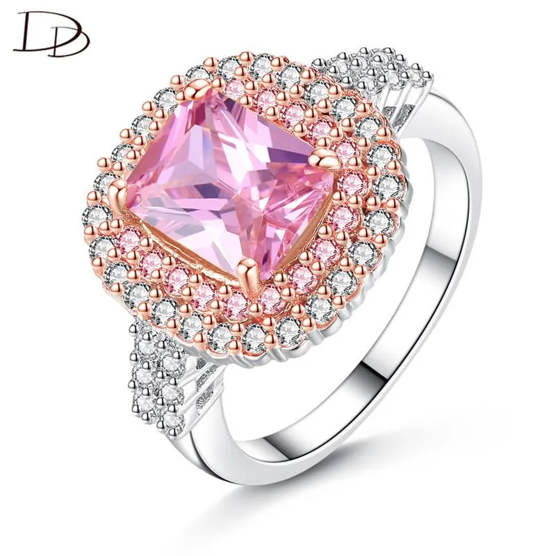 Klusterringar Dodo Gorgeous Dubbelfärg Pläterad för Kvinnor Fashion Square Pink Zircon Smycken Anillos Mujer Gifts Drop-R398P