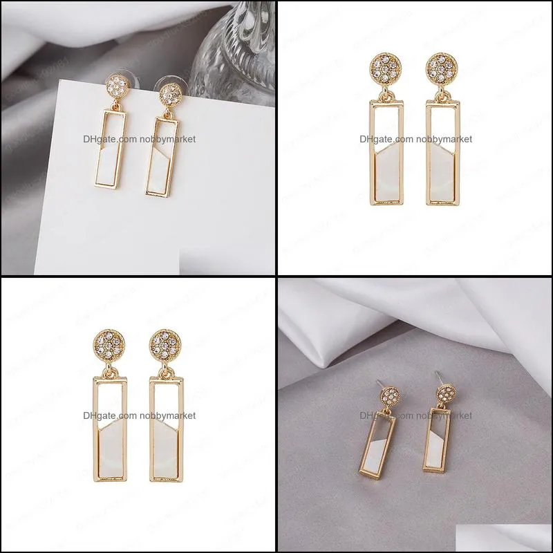 Korean style fashion earring simple geometric square shell earrings ins with diamond 925 silver needle earrings for women