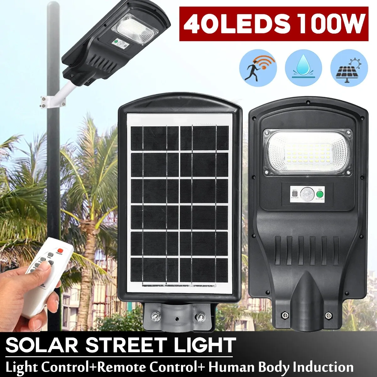 30W LED Solar Light Radar Pir Indukcja Outdoor Street Wall Lamp + Pilot