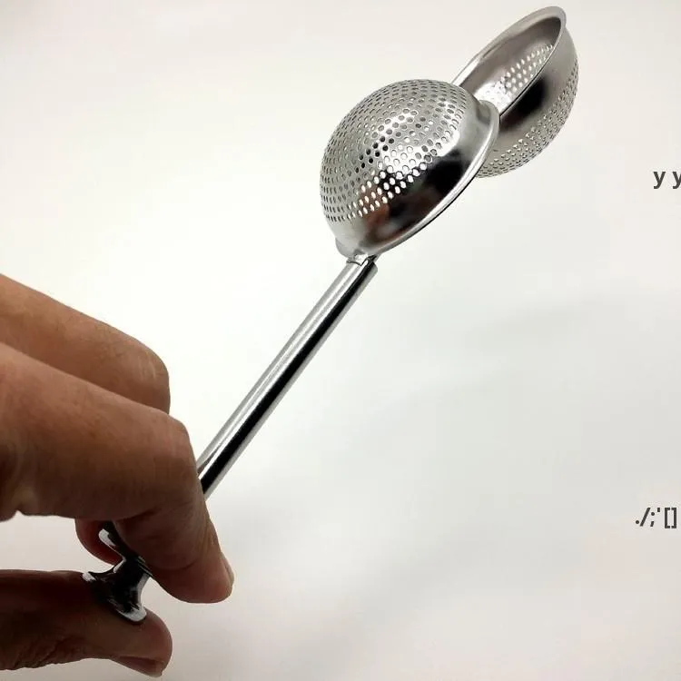 18cm Rostfritt stål Spoon Retractable Ball Shape Metal Locking Spice Tea Strainer Infuser Filter Squee RRA10610