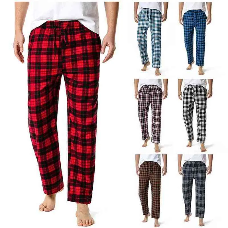 Spring Plaid Flannel Pant For Men Soft Cotton Mens Joggers Casual Pants 210715