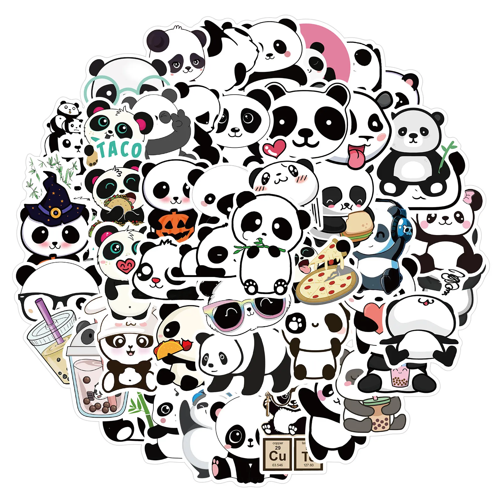 50 Stück gemischte Cartoon-Panda-Graffiti-Skateboard-Aufkleber für Auto, Laptop, Kühlschrank, Helm, Pad, Fahrrad, Motorrad, PS4, Buch, Gitarre, PVC-Aufkleber
