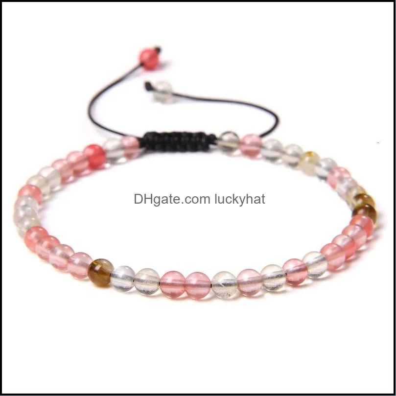 4mm Stone Beads Bracelet For Women Natural Agates Onyx Lapis Lazuli Woven Bracelets Adjustable Jewelry