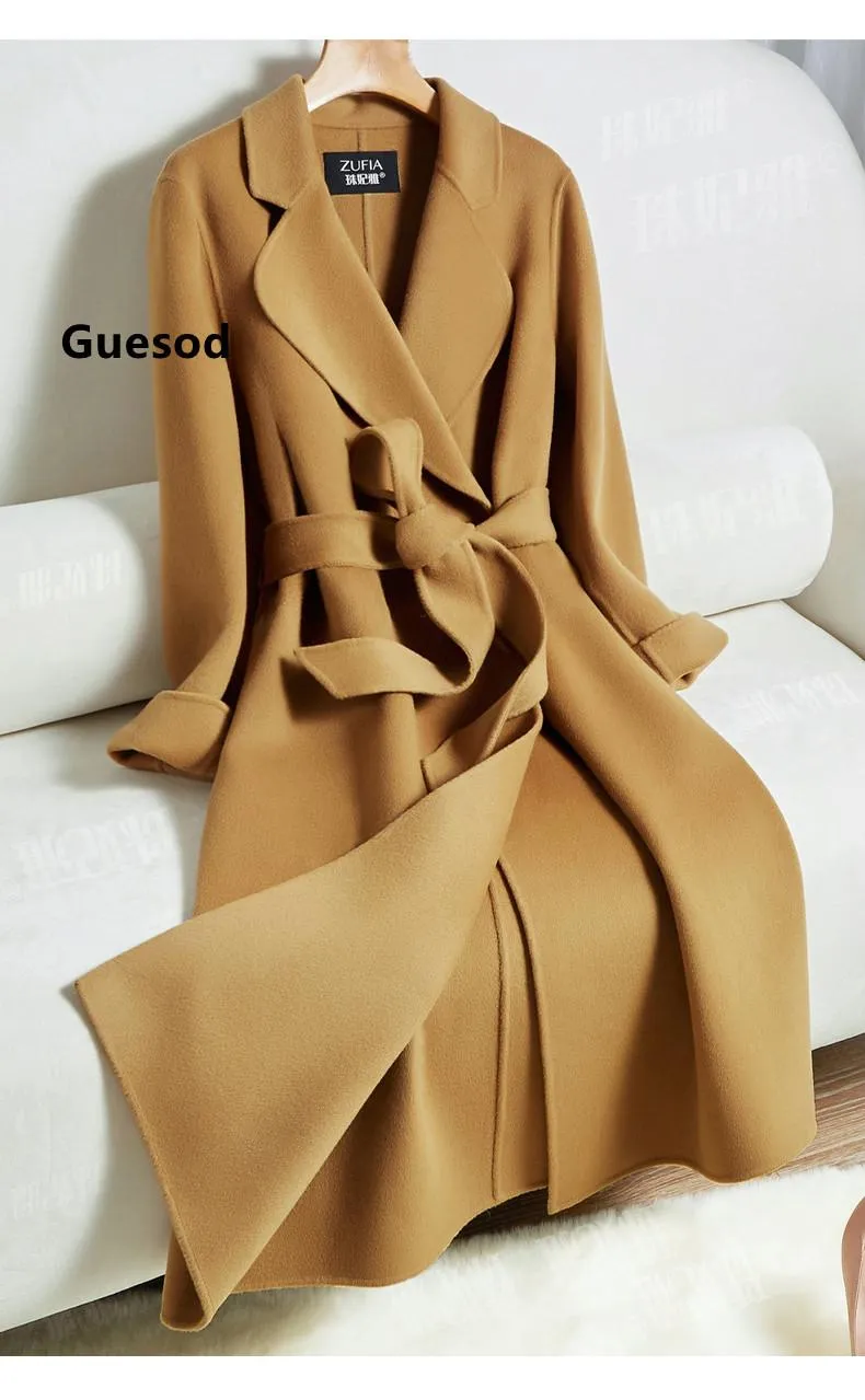 Женское шерстяное пальто, женское кашемировое пальто 2021, женская длинная верхняя одежда, прямой тонкий блейзер высокого качества, шерстяная верхняя одежда Guesod