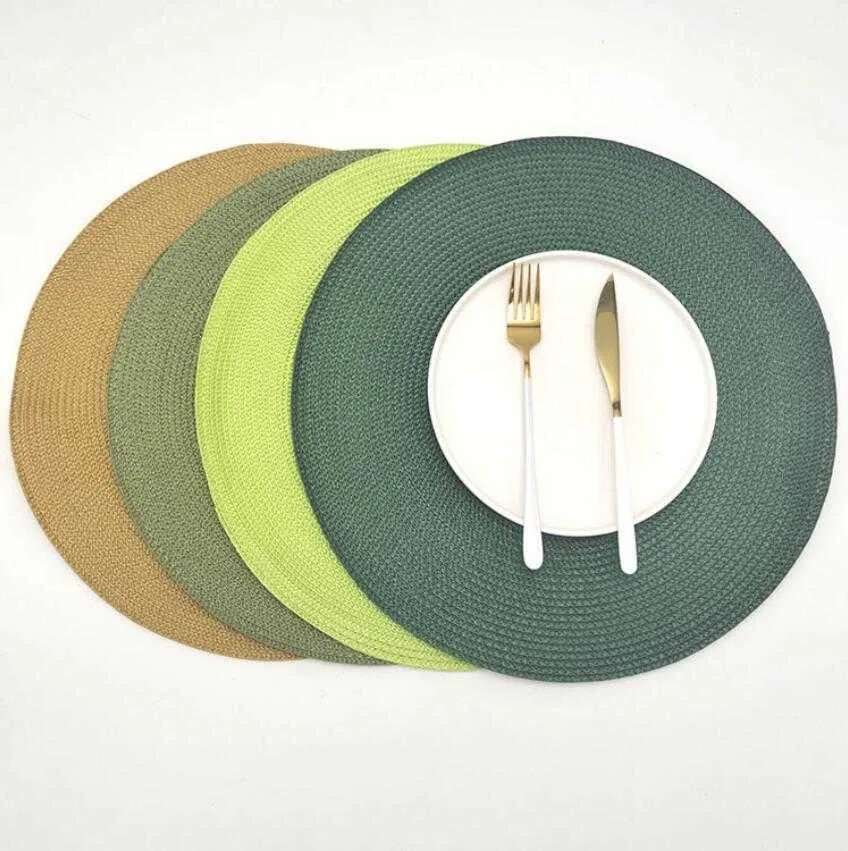 Round Woven Placemats Heat Resistant Wipeable Placemat non-slip Washable Kitchen Place Mats Hand-Woven Rattan Placemats ZYY641