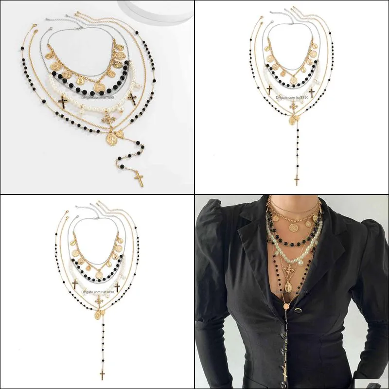 Brand Necklace SS time environment jewelry imitation pearl cross Jesus Tassel French court style long round Coin