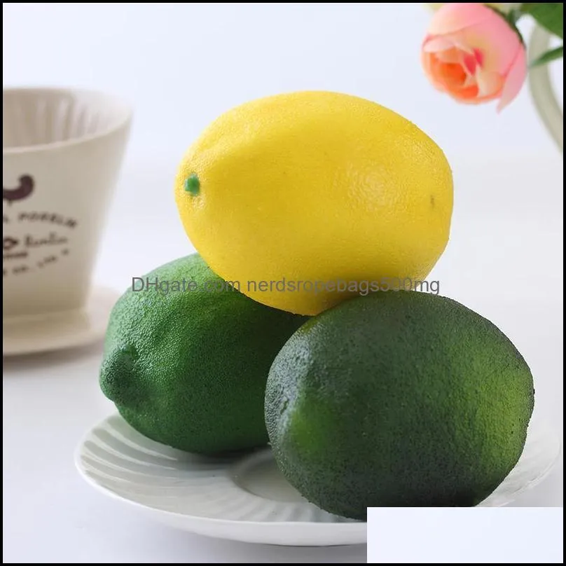 Decorative Flowers & Wreaths 1pc Simulation Fake Lemons Plastic Solid Artificial Fruit Yellow Green Cabinet Home Decor Party Supply