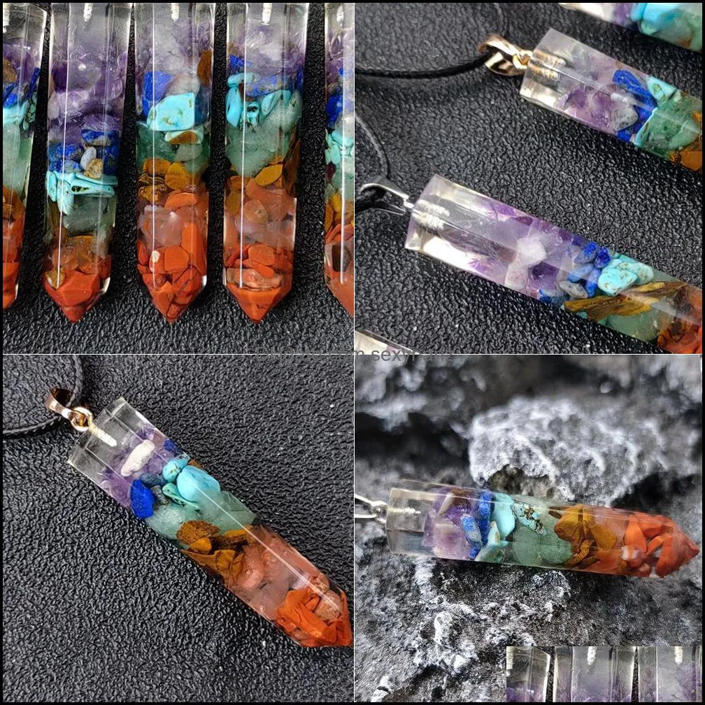 Reiki Healing Hexagonal Prism Stone Seven Chakra Orgone Energy Pendant Necklaces Pendulum Amulet Orgonite Crystal Necklace