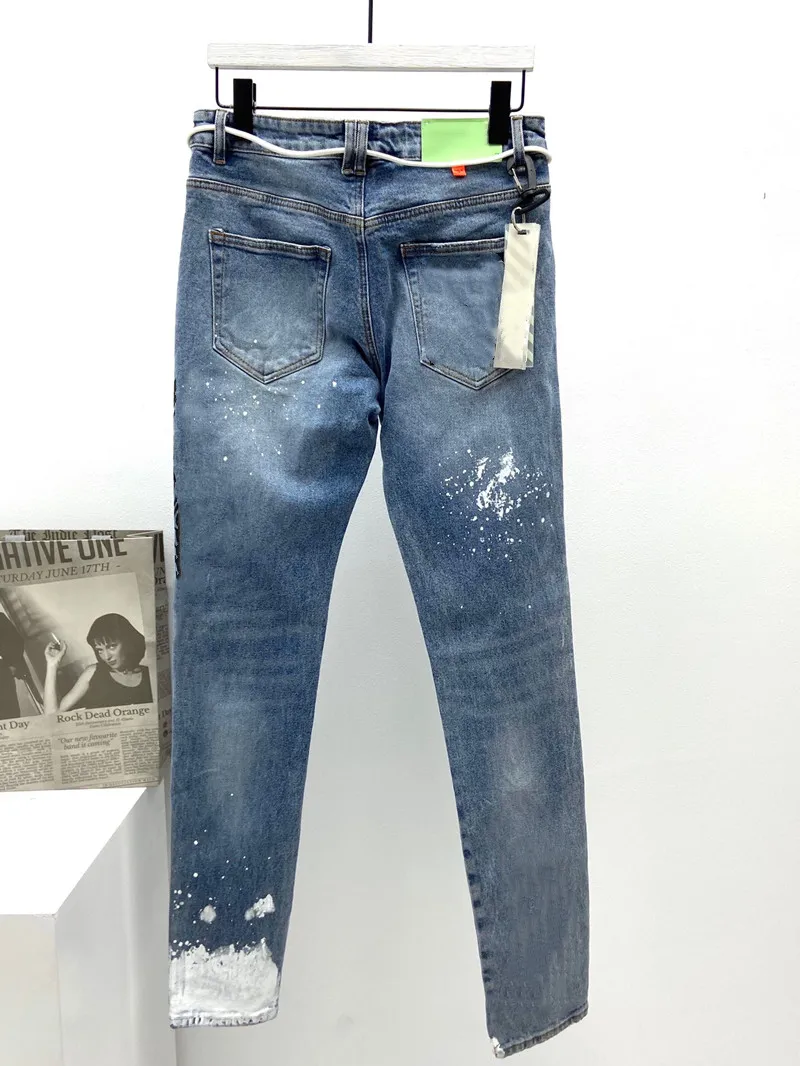 diseñador moderno para hombre jeans Carácter de moda estilo delgado ocio rayas mans Verano Regular Peso medio lavado sólido moto pants277Y