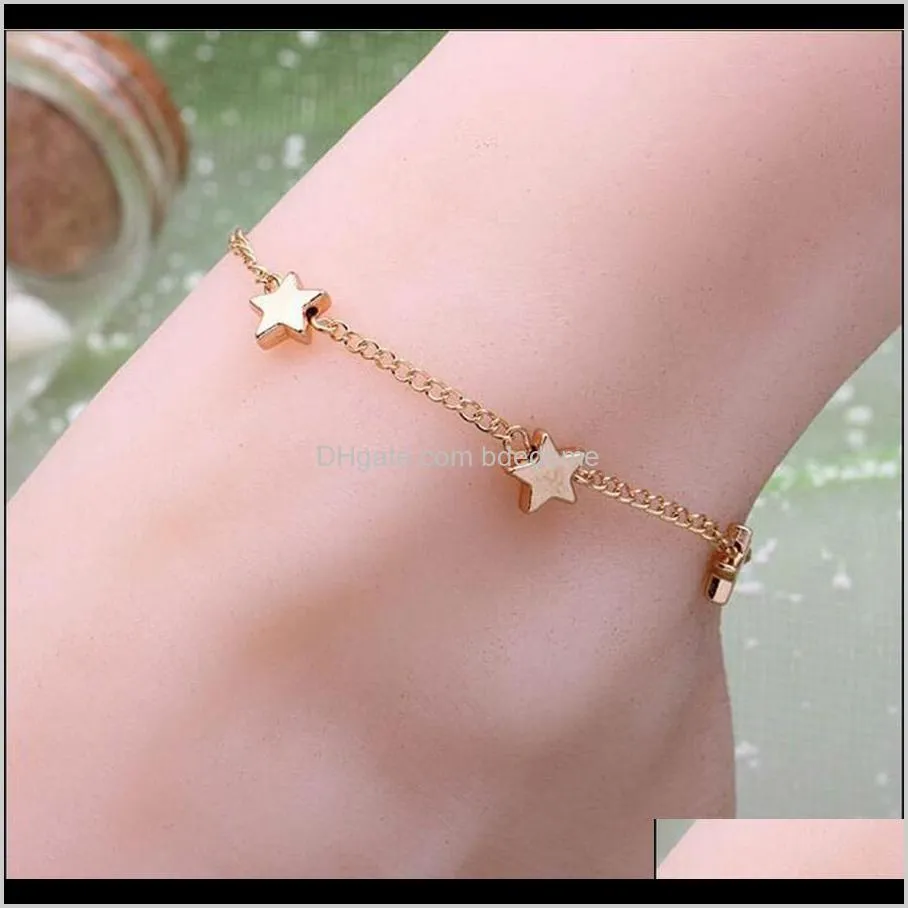 Anklets Drop Delivery 2021 Fashion Jewelry Stars Shape Sier Or Gold Colour Metal Plated Chain For Women Foot Anklet Small Gift Gblfc